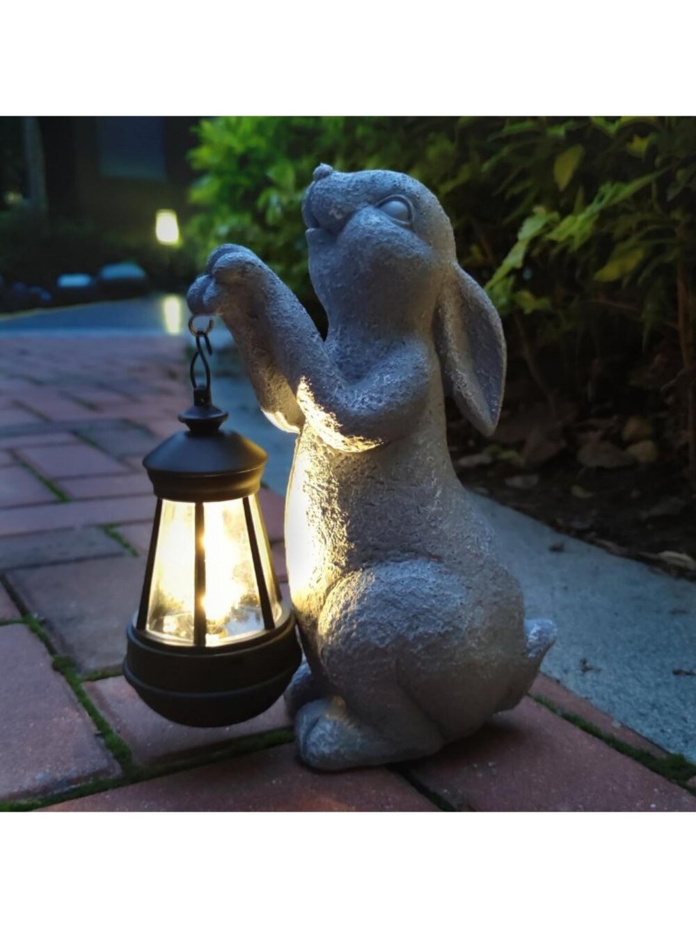 Solar Rabbit Garden Statue - Resin Figurine with Lantern Lights for Outdoor